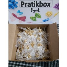 Pratikbox Mini Fiyonk /tül 1cm'lik / Hediyelik / Süsleme / Beyaz Renk/yarım Incili,cipso Çiçeği / 55 Adet