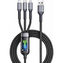 Erdineks 3in1 Örgülü Hızlı Şarj ve Data Kablosu Micro USB Type-C Lightning Çoklu Uçlu LED Işıklı Alüminyum