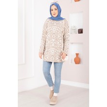 RAF Zebra Desen Triko Kazak Vizon