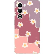 TechTree Oppo A5 4g Uyumlu Gül Kurusu ve Lila Tonlu Dalgalı Papatya Baskılı Silikon Kılıf