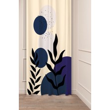 Greendecor Yaprak Grafik Bohem Minimalist Bej Krem Desenli Özel Tasarım Dijital Baskılı (Tek Kanat) Fon Perde