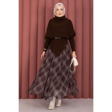 Mo Balıkçı Yaka Asimetrik Triko Kazak Kahve