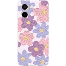 TechTree Vivo Y28 Uyumlu Renkli Papatyalar Sulu Boya Baskılı Silikon Kılıf