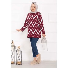 RAF Lavin Zikzak Desen Triko Kazak Bordo