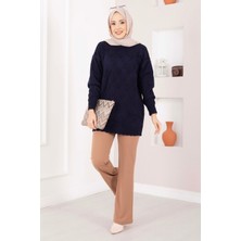 RAF Baklava Desen Ponpon Detaylı Triko Kazak Lacivert