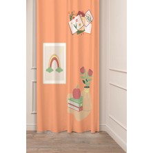 Greendecor Bohem Vazo Çiçek Yaprak Desenli Özel Tasarım Dijital Baskılı (Tek Kanat) Soft Modern Şık Fon Perde