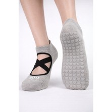 Carnaval Socks Gri Melanj Renkli Pilates & Yoga Silikonlu Kazymaz Tabanlı Patik Çorap