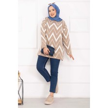 RAF Lavin Zikzak Desen Triko Kazak Vizon