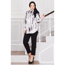 Md Saten Desenli Tunik Siyah