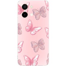 TechTree Vivo Y28 Uyumlu Pembe Kelebekler Baskılı Silikon Kılıf