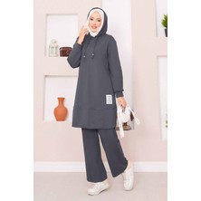 Nz Relax Armalı Kapüşonlu Tesettür İkili Takım Füme