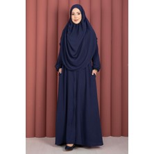 DF Hafsa Fermuar Detaylı Tesettür Namaz Elbisesi Lacivert