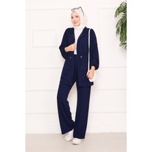 Md Beli Ayarlanabilir Cep Detaylı Tesettür İkili Takım Lacivert