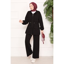 Md Beli Ayarlanabilir  Cep Detaylı Tesettür İkili Takım Siyah