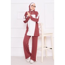 Cvn İki Renkli Kapüşonlu Tesettür İkili Takım Gülkurusu