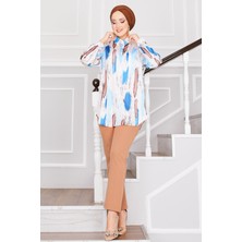 Md Saten Desenli Tunik İndigo