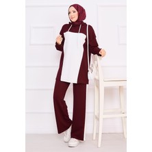 Cvn İki Renkli Kapüşonlu Tesettür İkili Takım Şarabi