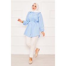 Asm Çift Yakalı Beli Bağcıklı Tesettür Gömlek Bebe Mavisi