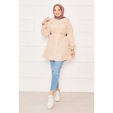 Asm Çift Yakalı Beli Bağcıklı Tesettür Gömlek Bej