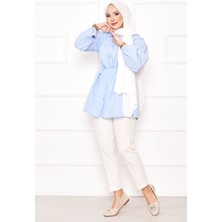 Asm Roba Büzgülü Beli Bağcıklı Tesettür Gömlek Bebe Mavisi