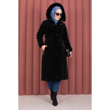 Hsm Kapüşonu Kürklü Fermuarlı Nova Kaban Siyah