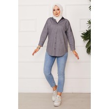 Hal Boydan Düğmeli Spor Gömlek Gri