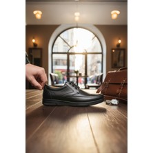 Enoch Hakiki Deri Siyah Ortopedik Dikiş Detaylı Erkek Baba Ayakkabı