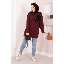 Cvn Çiçek Nakışlı Oyşo Tesettür Tunik Bordo