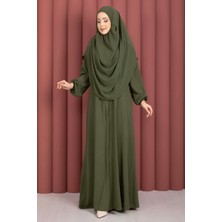 DF Hafsa Fermuar Detaylı Tesettür Namaz Elbisesi Haki