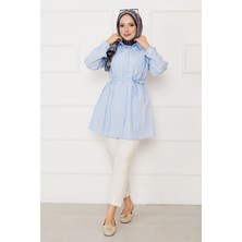 Asm Boydan Gizli Düğmeli Pile Detaylı Tesettür Gömlek Bebe Mavisi