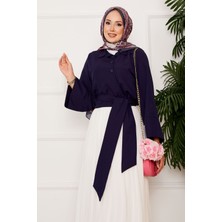 Md Yandan Bağlamalı Geniş Kol Gömlek Lacivert