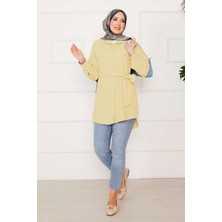 Asm Allerli Yandan Bağlamalı Tesettür Gömlek Açık sarı