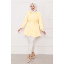 Asm Boydan Gizli Düğmeli Pile Detaylı Tesettür Gömlek Açık Sarı