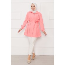 Asm Boydan Gizli Düğmeli Pile Detaylı Tesettür Gömlek Somon