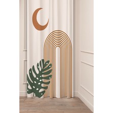 Greendecor Ay Yaprak Grafik Bohem Minimalist Bej Krem Desenli Özel Tasarım Dijital Baskılı (Tek Kanat)Fon Perde
