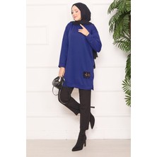 Cvn Taş Işlemeli Ponponlu Tesettür Tunik Indigo