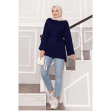 Md Kolu Katlamalı Kuşaklı Oyşo Tunik Lacivert