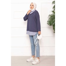 Çizgili Gömlek Garnili Tunik Gri