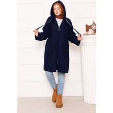 Mat Fermuarlı Kapüşonlu Buklet Kap Lacivert