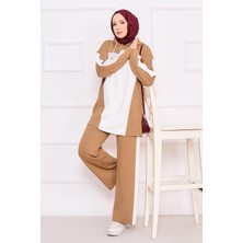 Cvn İki Renkli Kapüşonlu Tesettür İkili Takım Camel