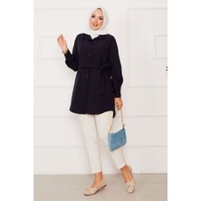 Asm Allerli Yandan Bağlamalı Tesettür Gömlek Lacivert