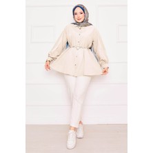 Asm Metal Kalp Figürüyle Bağcıklı Terikoton Gömlek Tunik Bej