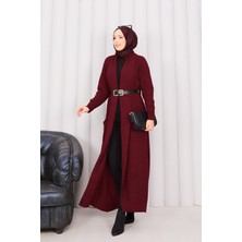 RAF Saç Örgü Şal Yaka Tesettür Triko Hırka Bordo