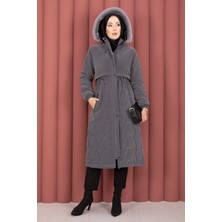 Hsm Kapüşonu Kürklü Fermuarlı Nova Kaban Füme