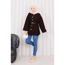 Md Gold Düğmeli Beli Büzgülü Kaşe Kap Kahve