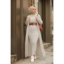 SB Örgülü Hırkalı Triko Takım Krem