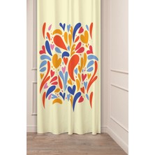 Greendecor Çiçekler Yaprak Çizgili Bohem Desenli Özel Tasarım Dijital Baskılı (Tek Kanat) Modern Şık Fon Perde