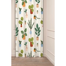 Greendecor Bohem Vazo Çiçek Yaprak Desenli Özel Tasarım Dijital Baskılı (Tek Kanat) Soft Modern Şık Fon Perde