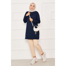 Cvn Arma Detaylı Bisiklet Yaka Sweat Tunik Lacivert