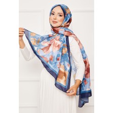 Msc Batik Desen Çiçekli Tesettür Şal Lacivert